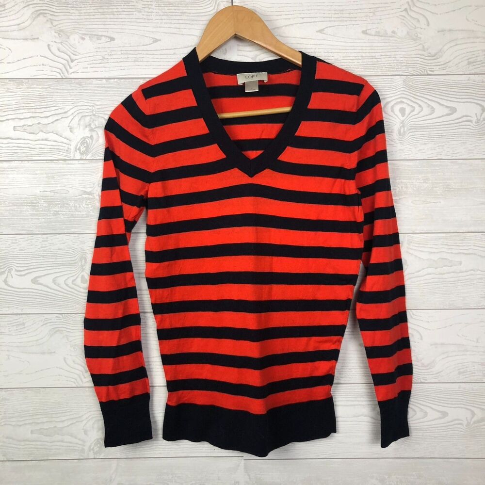Ann Taylor LOFT Women's Small Striped Long Sleeve V Neck Pullover Sweater